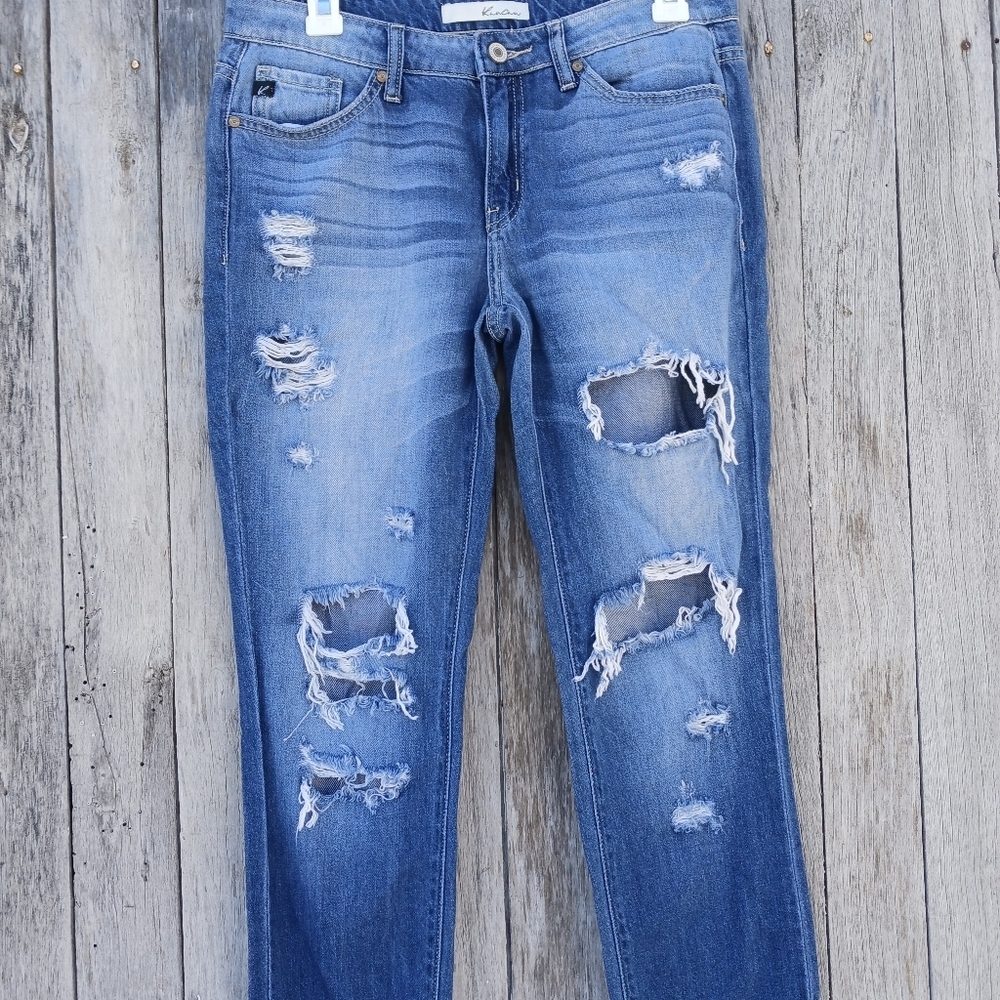 Kancan Jeans Womens Size 3/25 Blue Denim Boyfriend Distressed Light Wash - Picture 2 of 4